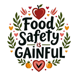 food safety gainful SVG PNG design with bold lettering, orange and red floral elements