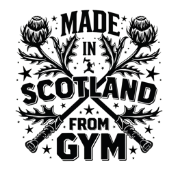 gym scotland shirt SVG PNG design with bold lettering, black and white floral elements