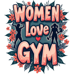 women love gym SVG PNG design with bold lettering, pink and green floral elements