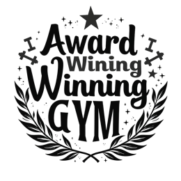 award winning gym SVG PNG design with bold lettering, black and white floral elements