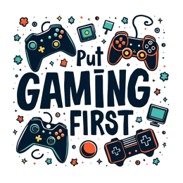 gaming first video controllers SVG PNG design with bold lettering