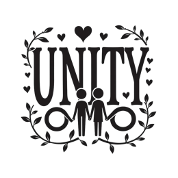 unity SVG PNG design with bold lettering, black and white floral elements