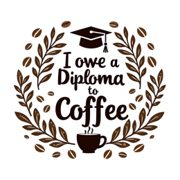 coffee diploma floral SVG PNG design with bold lettering, black and red floral elements