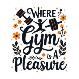 gym pleasure SVG PNG design with hand-drawn style, bold lettering, black and orange floral elements