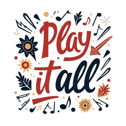 play it all SVG PNG design with bold lettering, black and orange floral elements