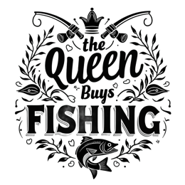fishing queen SVG PNG design with bold lettering, black and white floral elements