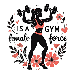 gym female force floral SVG PNG design with bold lettering, black and pink floral elements