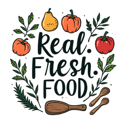 fresh reals SVG PNG design with hand-drawn style, bold lettering, orange and red floral elements