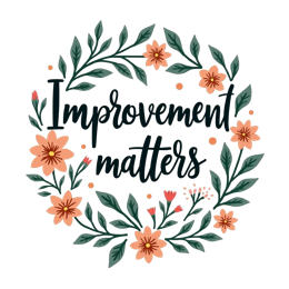 improvement flower SVG PNG design with bold lettering, orange and green floral elements, an uplifting message