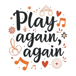 play again music SVG PNG design with bold lettering