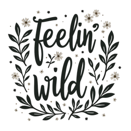 feelin wild SVG PNG design with hand-drawn style, bold lettering, black and white floral elements