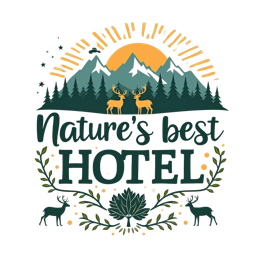 hotel mountains deer SVG PNG design with orange and green floral elements