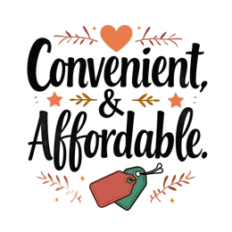 convenient affordable SVG PNG design with hand-drawn style, bold lettering, black and orange floral elements