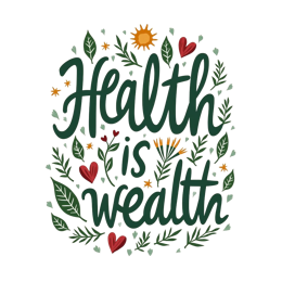 health quote flora SVG PNG design with hand-drawn style, bold lettering, red and green floral elements