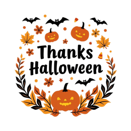 thanks pumpkins SVG PNG design with bold lettering, black and white floral elements