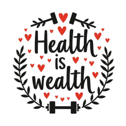 health wealth SVG PNG design with bold lettering, black and white floral elements, an uplifting message