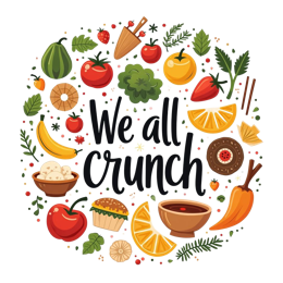 crunch fruits SVG PNG design with bold lettering, orange and green floral elements