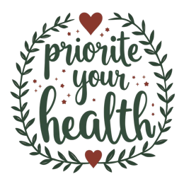 health wreath SVG PNG design with hand-drawn style, bold lettering, red and green floral elements