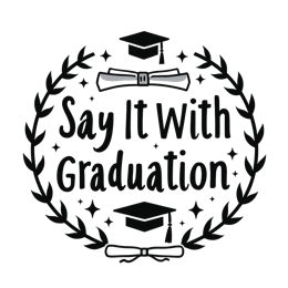 graduation ceremony wreath SVG PNG design with bold lettering, black and white floral elements