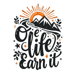 life mountains SVG PNG design with hand-drawn style, bold lettering, black and white floral elements