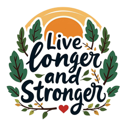 live longer stronger SVG PNG design with bold lettering, orange and green floral elements, an uplifting message