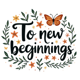 quotes butterfly flowers SVG PNG design with hand-drawn style, bold lettering, black and orange floral elements