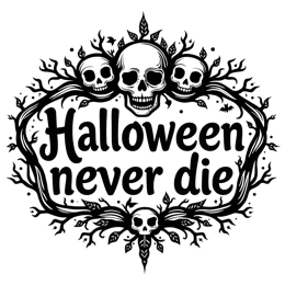 skulls SVG PNG design with bold lettering, black and white floral elements