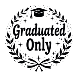 graduated only graduation wreath SVG PNG design with bold lettering, black and red floral elements