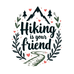 hiking friend SVG PNG design with bold lettering, red and green floral elements