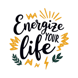 energy inspiration SVG PNG design with bold lettering, black and yellow floral elements, an uplifting message