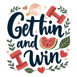 getthin win SVG PNG design with bold lettering, orange and red floral elements, an uplifting message