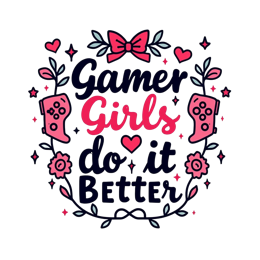 gamer girls SVG PNG design with bold lettering, black and pink floral elements