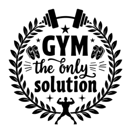 gym solution wreath SVG PNG design with bold lettering, black and white floral elements