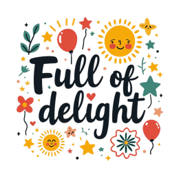 full of delight animation SVG PNG design with bold lettering, black floral elements