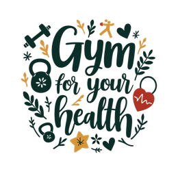 gym health SVG PNG design with hand-drawn style, bold lettering, red and green floral elements