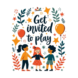 invitation play friends shirt SVG PNG design with bold lettering, black and orange floral elements