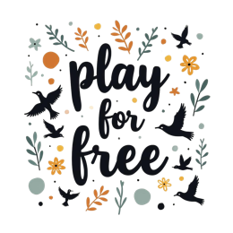 play for free floral SVG PNG design with bold lettering, black and orange floral elements