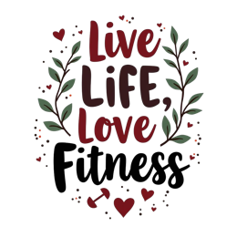 live life love fitness shirt SVG PNG design with bold lettering, black and red floral elements, an uplifting message