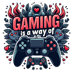 game controller SVG PNG design with bold lettering, red and green floral elements