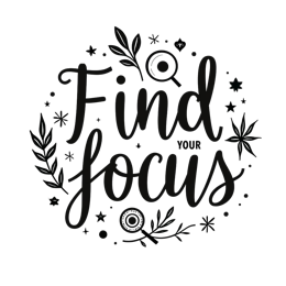 find focus SVG PNG design with black and white floral elements