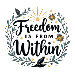 quotes freedom within SVG PNG design with hand-drawn style, bold lettering, black and green floral elements