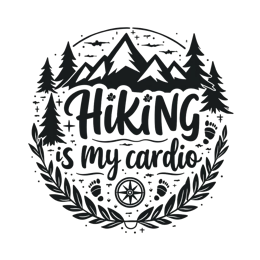 hiking logo cardio SVG PNG design with bold lettering, black and white floral elements