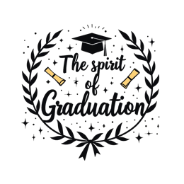graduation spirit wreath SVG PNG design with bold lettering, black and white floral elements