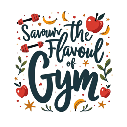 gym fruits dumbbells SVG PNG design with bold lettering, red and yellow floral elements