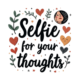 selfie thoughts SVG PNG design with bold lettering, orange and red floral elements