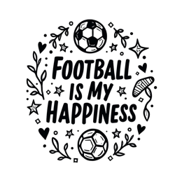 football happiness SVG PNG design with bold lettering, black and white floral elements