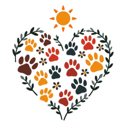 sun pawprints SVG PNG design with black and orange floral elements