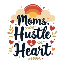 moms hustle heart SVG PNG design with bold lettering, orange and red floral elements, an uplifting message