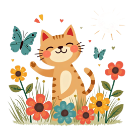 cute cat sunny day SVG PNG design with orange floral elements