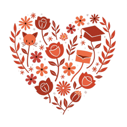 flower cat graduation SVG PNG design with clean design elements, red floral elements
